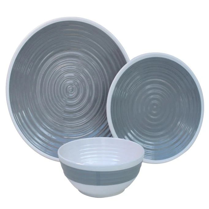 Outdoor Revolution Premium 12pc Melamine Plate And Bowl Set Pastel Grey 4 Outdoor Revolution Premium 12pc Melamine Plate And Bowl Set Pastel Grey - Image 2